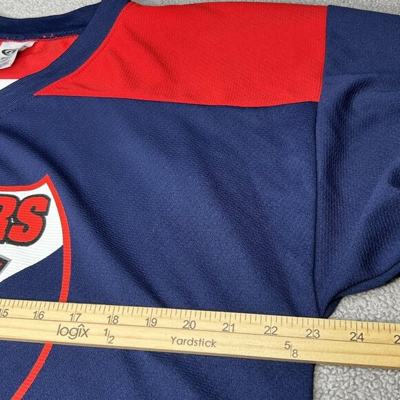 Bombers Ice Hockey Jersey Mens Medium Navy Red Long Sleeve 11 Athletic Knit - Picture 9 of 13